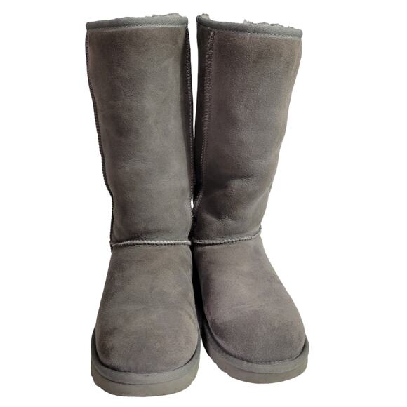 UGG Classic Tall Boots II Grey Suede Shearling Sheepskin Fur Flat Comfort Size 8 - Picture 2 of 12
